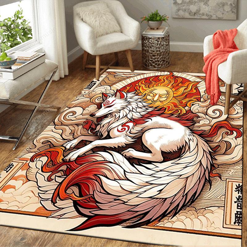 1pc The legendary fox Print Design Area Rug - Soft, Anti-Slip, and Durable Gaming Room Decor for Bedroom