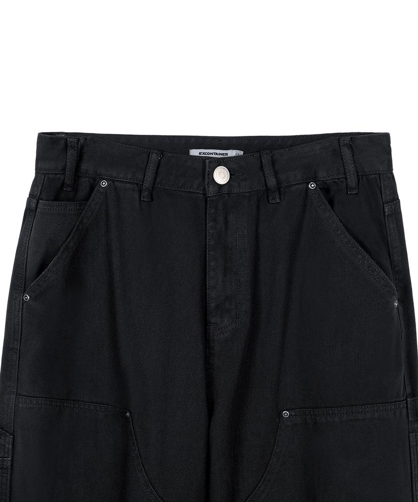 EXCONTAINER Double Knee Carpenter Garment Dyed Pants (Washed Black)