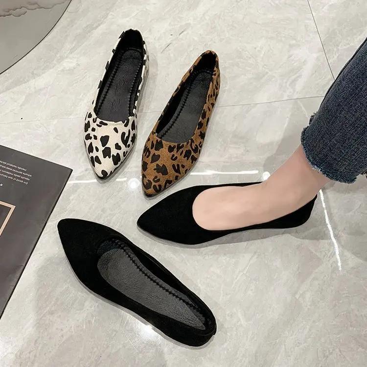 Módní dámské boty bez podpatku se špičatou špičkou, s leopardím vzorem, nazouvací, ležérní, prodyšné balerínky, dámské ploché boty, mokasíny Zapatos Mujer