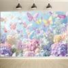 Pastel Butterfly Hydrangea Floral Photography Backdrop for Birthday Party