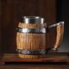 1pc Large Capacity Wooden Barrel Beer Cup Steel Pipe Handle with Handle Industrial Style Mugs Coffee Cups