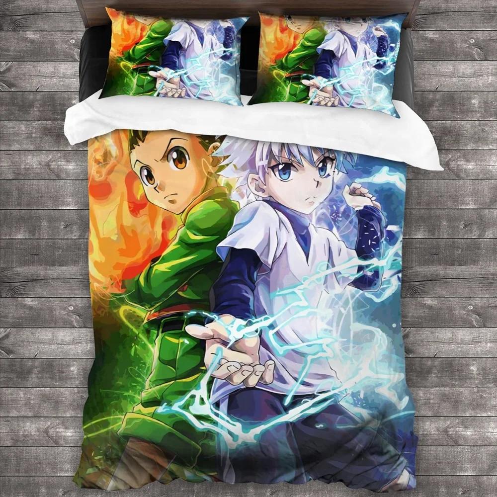 Anime Hunter X Hunter Gultas veļas komplekts 3 gab. Multfilmu segas pārvalks, stepēta sega, japāņu manga, mājas tekstils, guļamistabas dekors