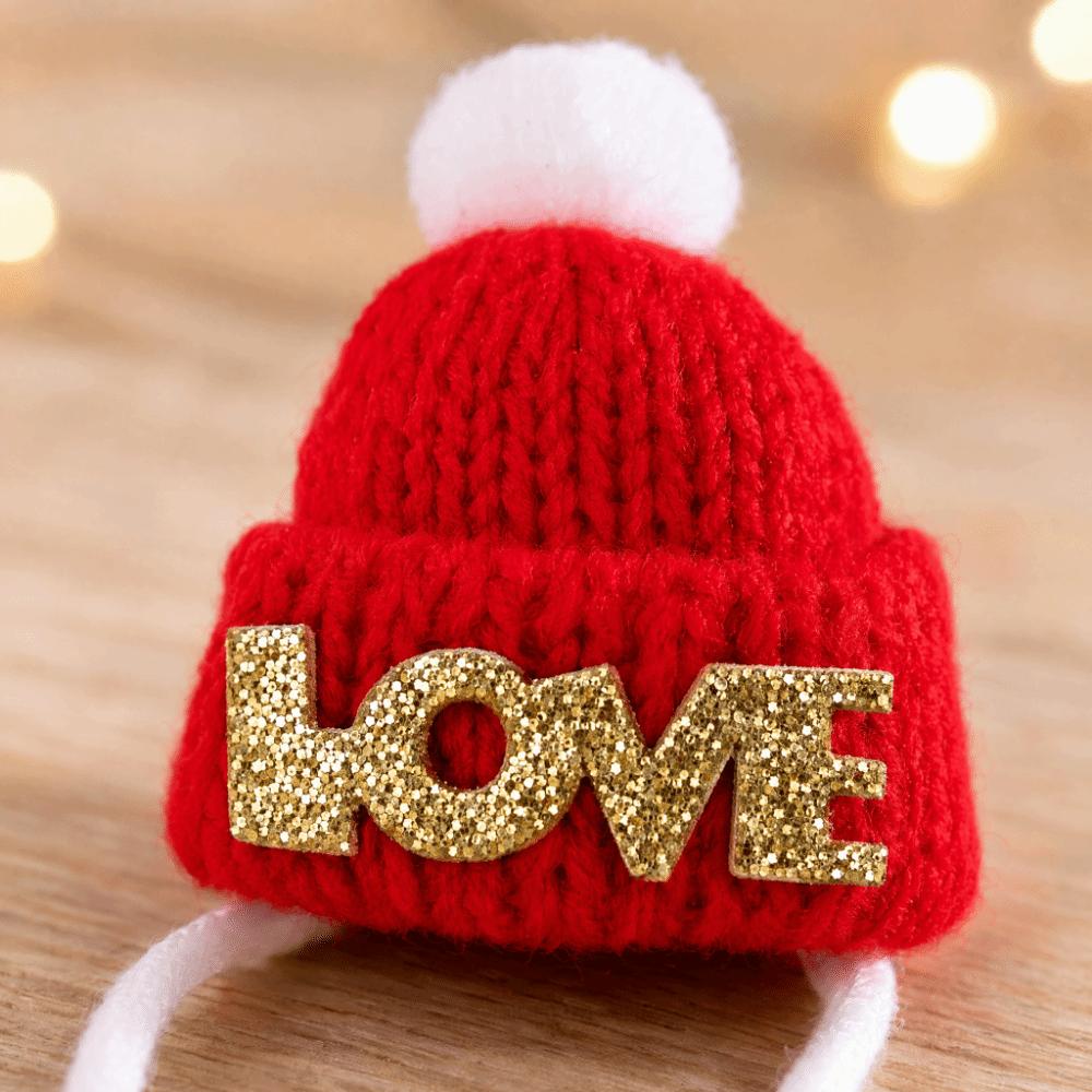 Pom-Pom Top Hamster Christmas Hat Knitted Pet Costume Headwear Cute Santa Beanie Festive Dress-Up