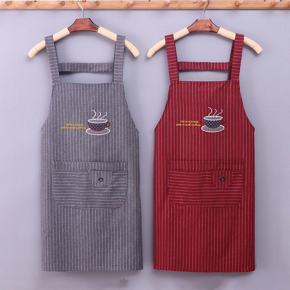 Simple Stripe Kitchen Aprons Sleeveless Cooking Smock Fashionable Coffee House Aprons