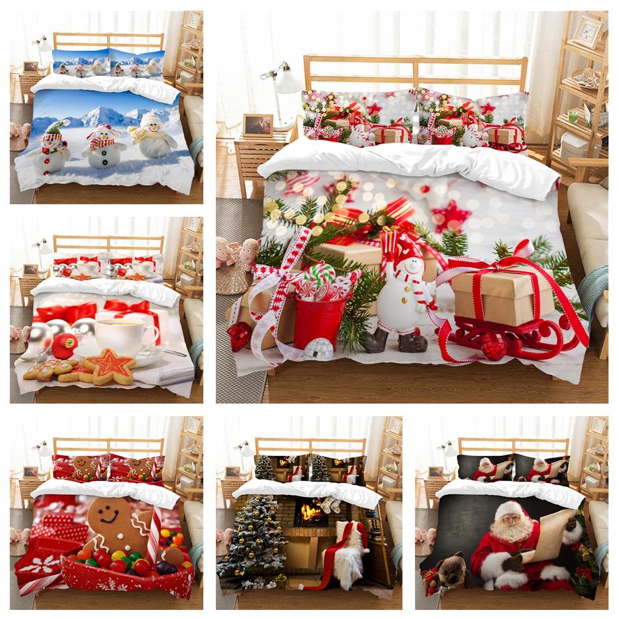3D Christmas Printing Household Bedding Single Bed Double Bed Full Size Pillowcase and Quilt Cover 2/3 Bedroom Household Supplies