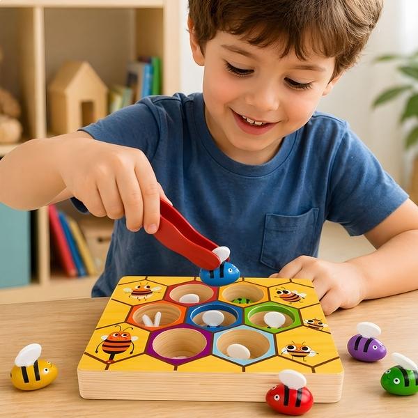 Méhkas társítható csipeszes színrendezés montessori játék