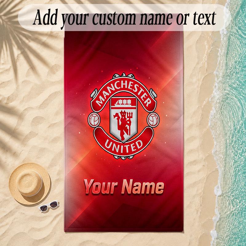 Badehåndkle Manchester United Egendefinert Navn Tekst Personlig Tilpasset Mykt Håndkle for Strand Basseng Innendørs Hjemmeinnredning Gave