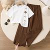 Spring/Summer Girls' Korean Style 3D Flower Two-Piece Set: Short-Sleeve Top & Long Pants