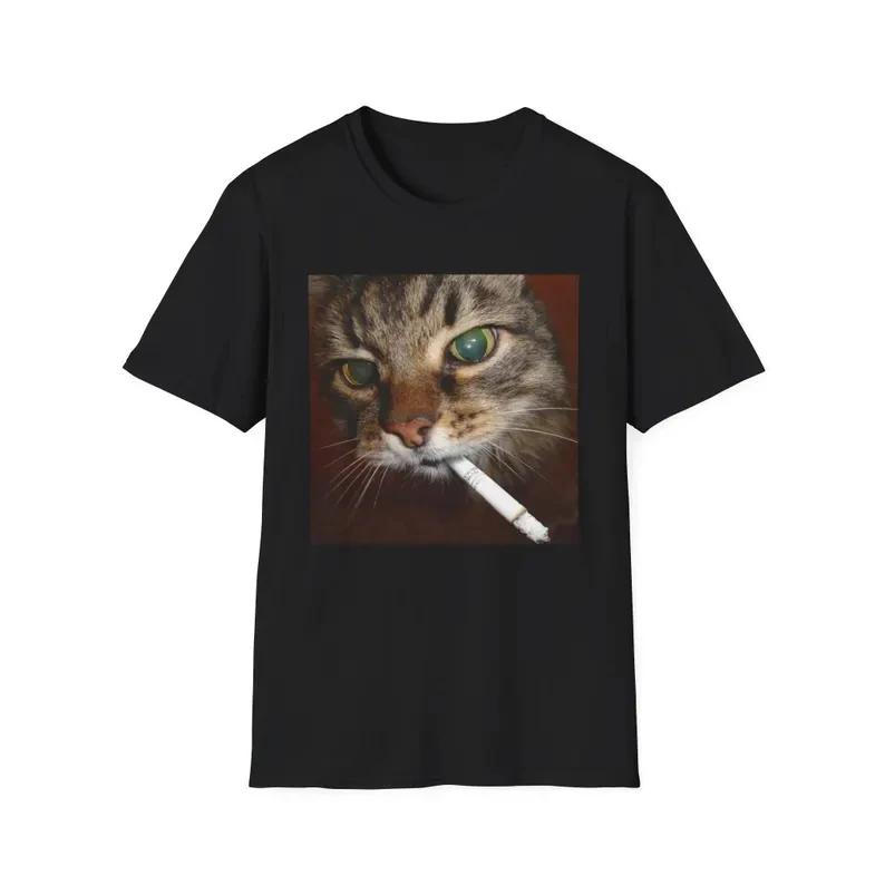 Comic Cat Smoking Tshirt Cat Smoker Zgeneration Joke Tshirt Idiot Braindead Soft Female Cat Couple Graphic Tshirt