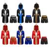 2-Piece Boxing Set for Kids Hooded Robe & Shorts with Metallic Trim and Shiny Letter Print