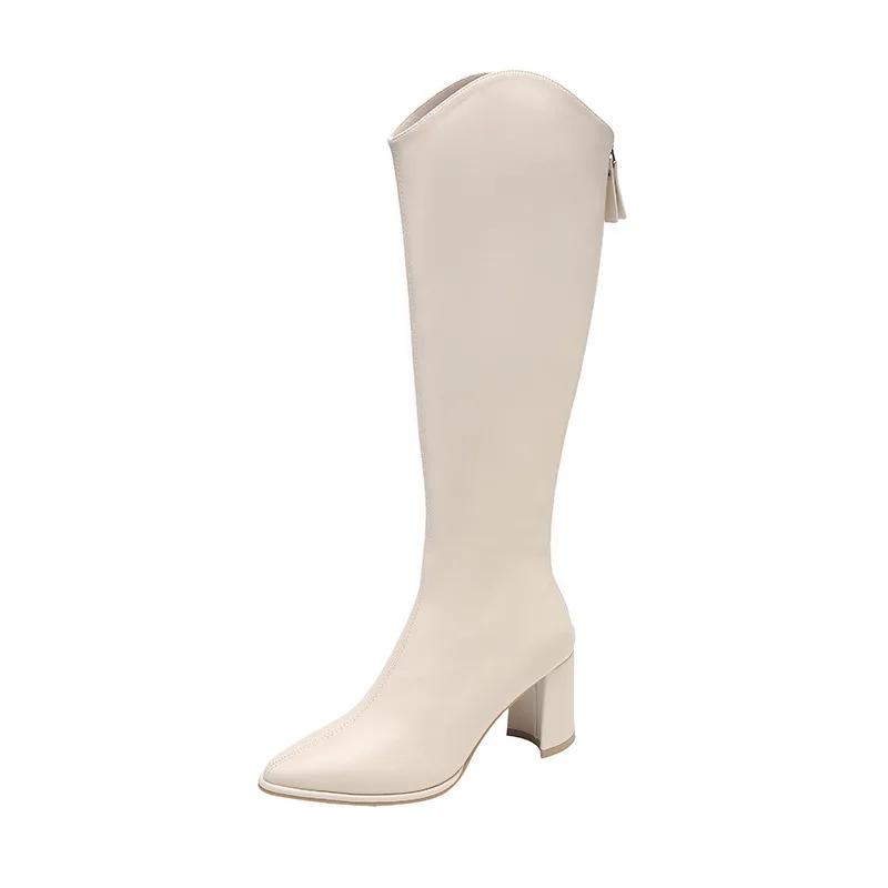 Fashion Plus Size Women Boots Pointed Long Boots Zipper Thick High Heels Lady Knight Boots 2024 Winter Woman Modern Boot Knee High Botas