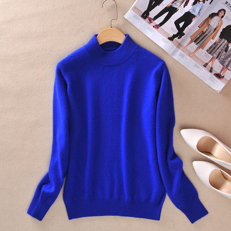 Luxuriously Soft Women's Slim Cozy Knitted Half-turtleneck Cashmere Wool Sweater