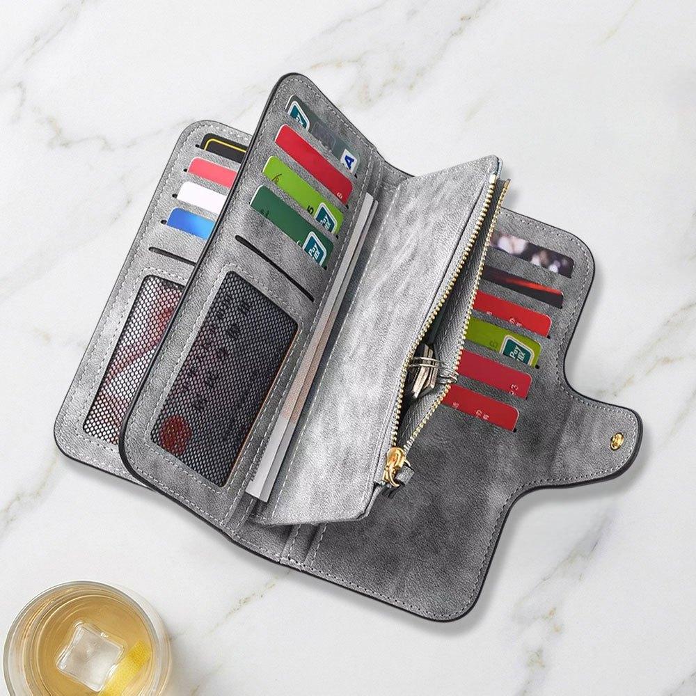 Patchwork denim cute pig doll print long wallet multifunctional portable snap button coin purse unisex perfect birthday gift for daily use travel