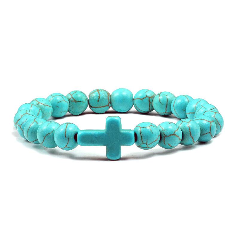 Fashion Beanty Prayer 1PC Cross Handmade Charm Matte Jewelry Gift Men Women Bracelet Beaded Bracelets Natural Stone