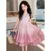 Girls Summer Ombre Cake Dress Sleeveless Princess Party Gown For Big Kids Students Sweet Tank