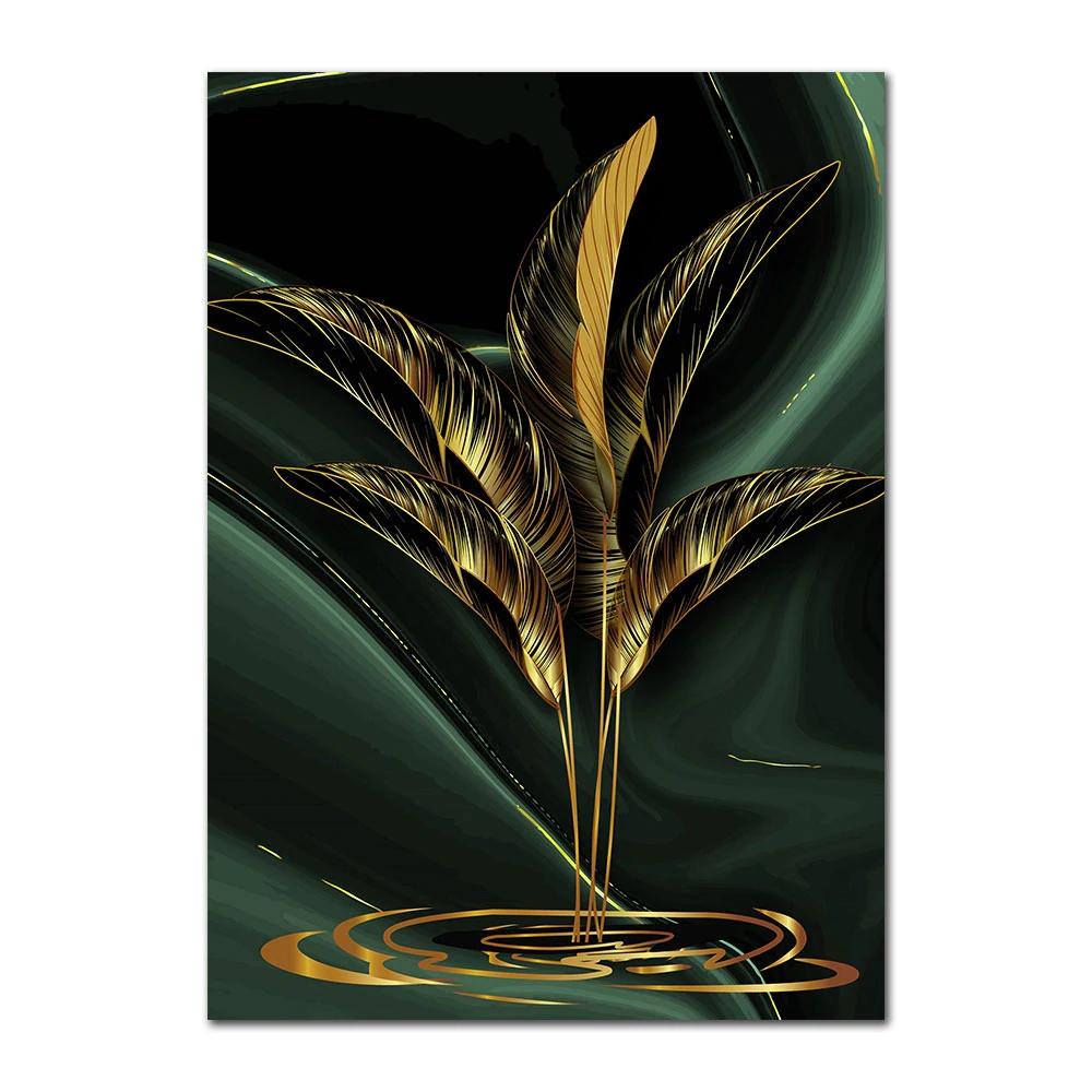 Gold Leaves Wall Art Canvas Prints Modern Art Posters and Prints Abstract Black Canvas Painting Wall Pictures Fofr Living Room