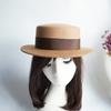 Französische Eleganz Gradueller Wechsel Kamelfarb-Kombination Retro Britische Wolle Wollfilz Flache Kappe Zylinder Hut Damen Herbst Und Winter Filz Breiter Rand Japanisch