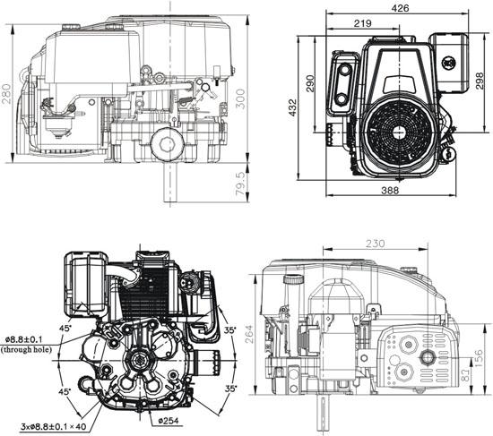 Loncin Lc1P88F / Emak K1250 Engine For Tractor Petrol Combustion 12 HP 413 Cm3 Single Cylinder Vertical Cylinder Shaft 25.4 Mm Honda Motor, Vanguard, 