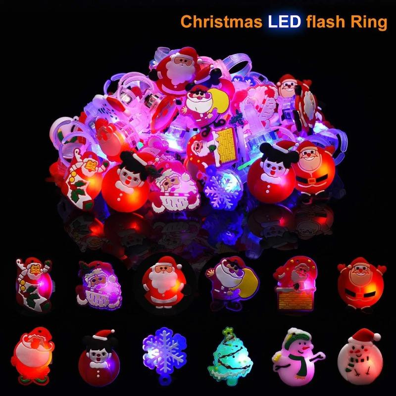 1/50/100PCS Christmas LED Ring Luminous Flash Finger Rings Light-Up Magic Rings Christmas Party Favors Glow Up Rings Xmas Gifts