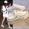 Canvas Bag Head Half Slippers Women's Spring 2025 New Thick-soled Outer Wear Lazy Heel Inner Height-increasing White Shoes
