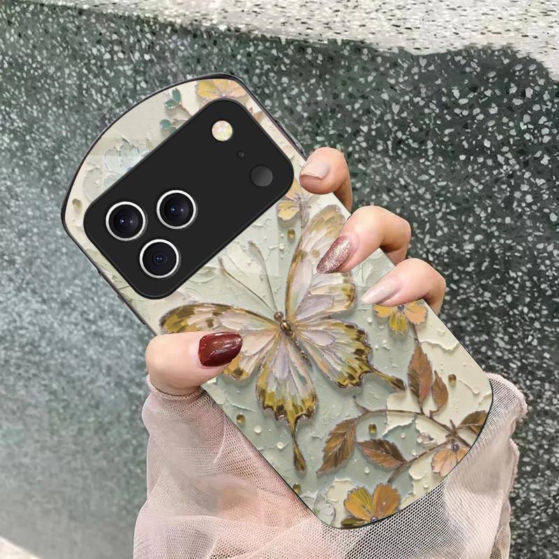 Elegant Pink Butterfly For iPhone 17 Air 16 15 14 Pro 13 Plus 12 Mini 11 Pro Max XR X 7 8 Elliptical Tempered Glass Phone Case
