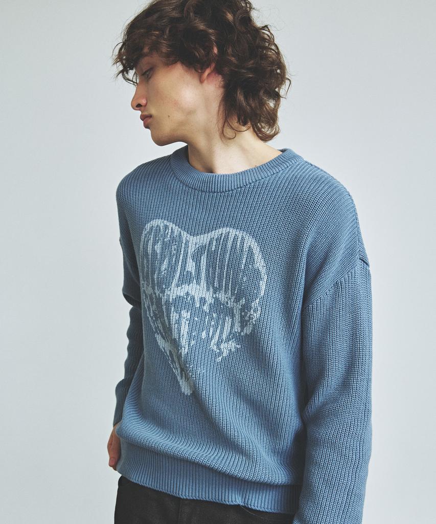 KNITTED Vintage Heart Round Knit Stone Blue