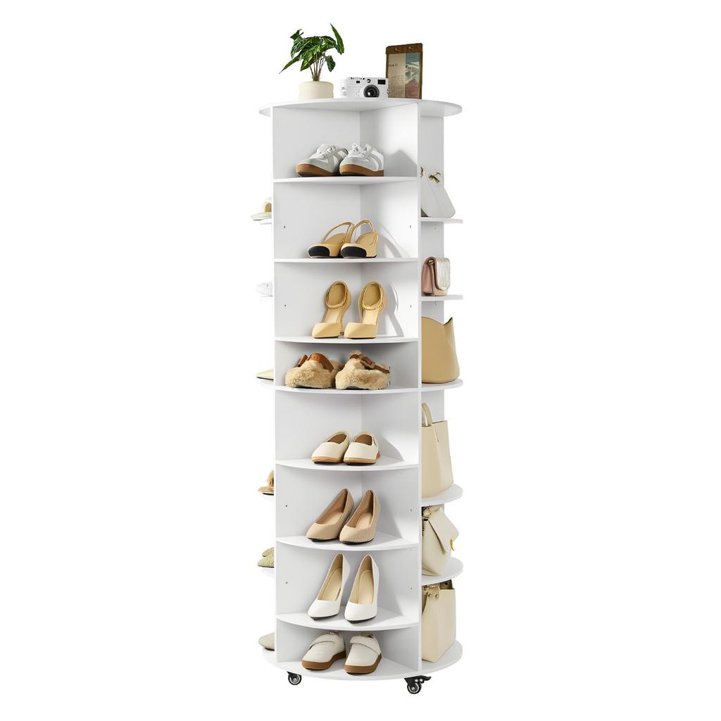VEVOR 7 Tier Rotating Shoe Rack Tower with Adjustable Shelves, Movable 360 Degrees Spinning Carousel Display with Wheels