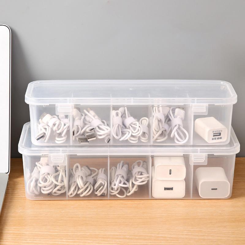 Cutie de organizare pentru cablu de încărcare transparentă Cutie de gestionare a cablurilor de date Cutie de depozitare USB Cutie mic de accesorii pentru birou Organizator și depozitare
