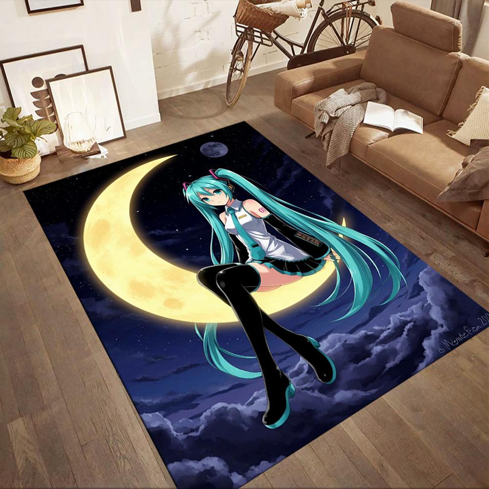 Hatsune Miku On The Moon Square Rugs Are a Great Choice for Living Rooms, Bedrooms, Home Décor, and As Gifts.