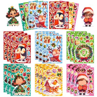 6 Photos/package of New Products Christmas Theme Stickers Puzzle Face Change Stickers Cartoon Cute Character Expression Conversion