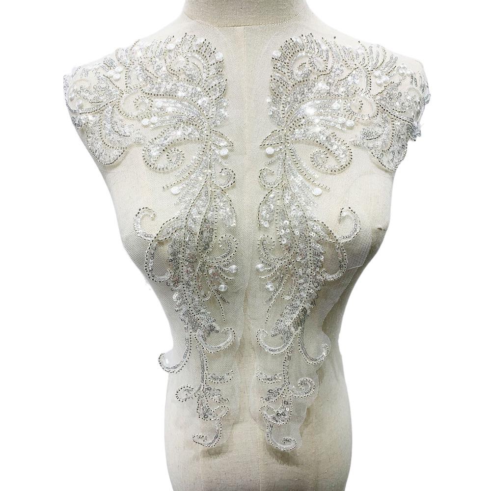 Bead Tube Appliqué Sequins Embroidery Cloth DIY Handmade Lace Embroidery Luxury Collar Appliqué Clothing Decoration