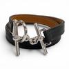Excellent Bracelet Croisier Double Tour Black Leather Mens Used