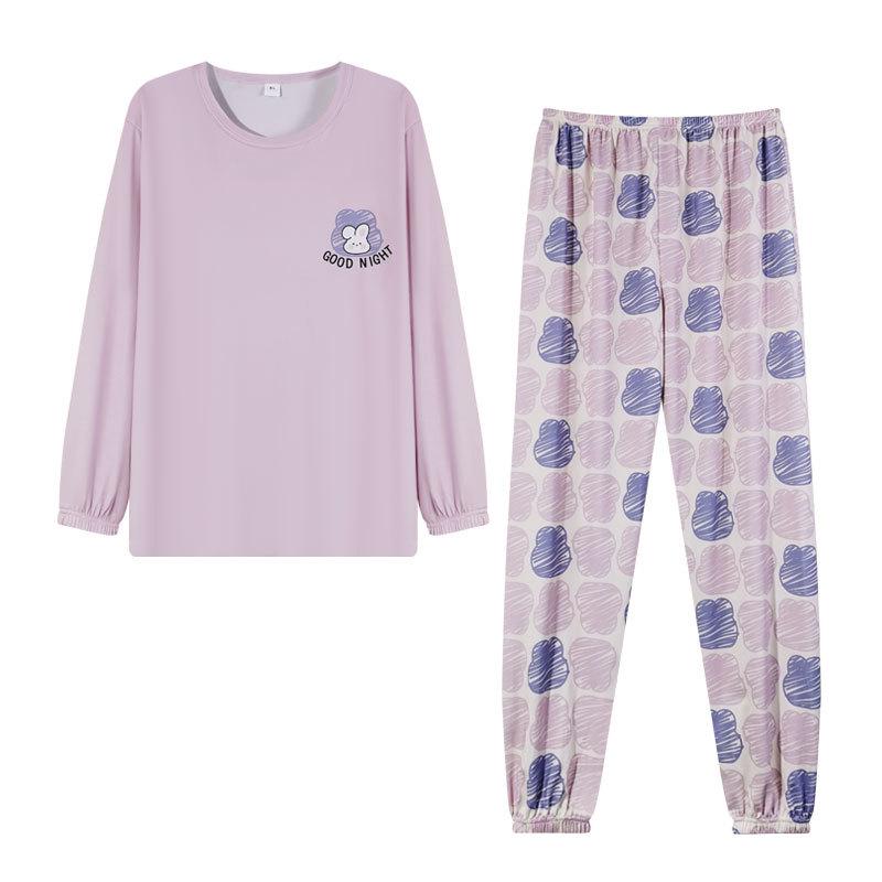 Women's Casual Sweet Pajama Set: Long Sleeve Round Neck with Pants, Versatile for Indoor and Outdoor Wear In Spring, Autumn, and Winter.