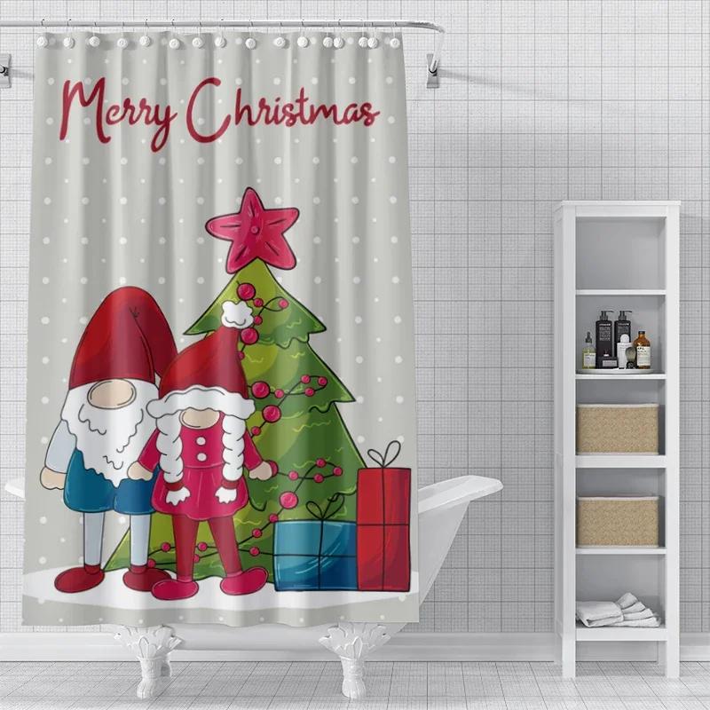 Home Shower Curtains For Bathroom Waterproof Curtain Fabric Modern Nordic Style Living Room Winter Decoration Merry Christmas