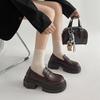 Mode pendelaar zwart Frans platform kleine leren schoenen dames 2025 nieuw herfst en winter instappers met één pedaal Britse stijl