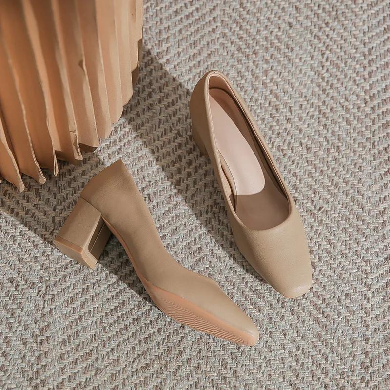 Fashion French Retro Women High Heels Spring Autumn New Women Shoes Comfort Versatile Womens Leather Shoe Soft Soled Coarse Single Shoes