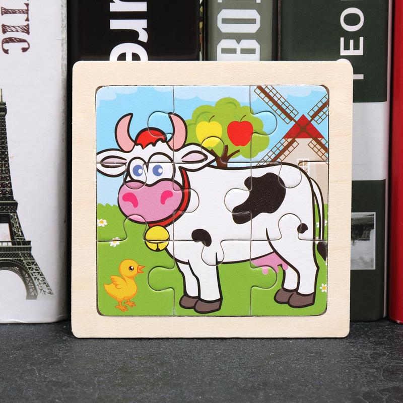 11*11cm 3D Holzpuzzle Baby Spielzeug Cartoon Tier Verkehr Tangram Puzzlespiel Frühes Lernen Pädagogisches Spielzeug für Kinder