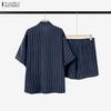 ZANZEA Women Stripe Print Short Sleeve Blouse and Shorts Summer Two Piece Suit Sets
