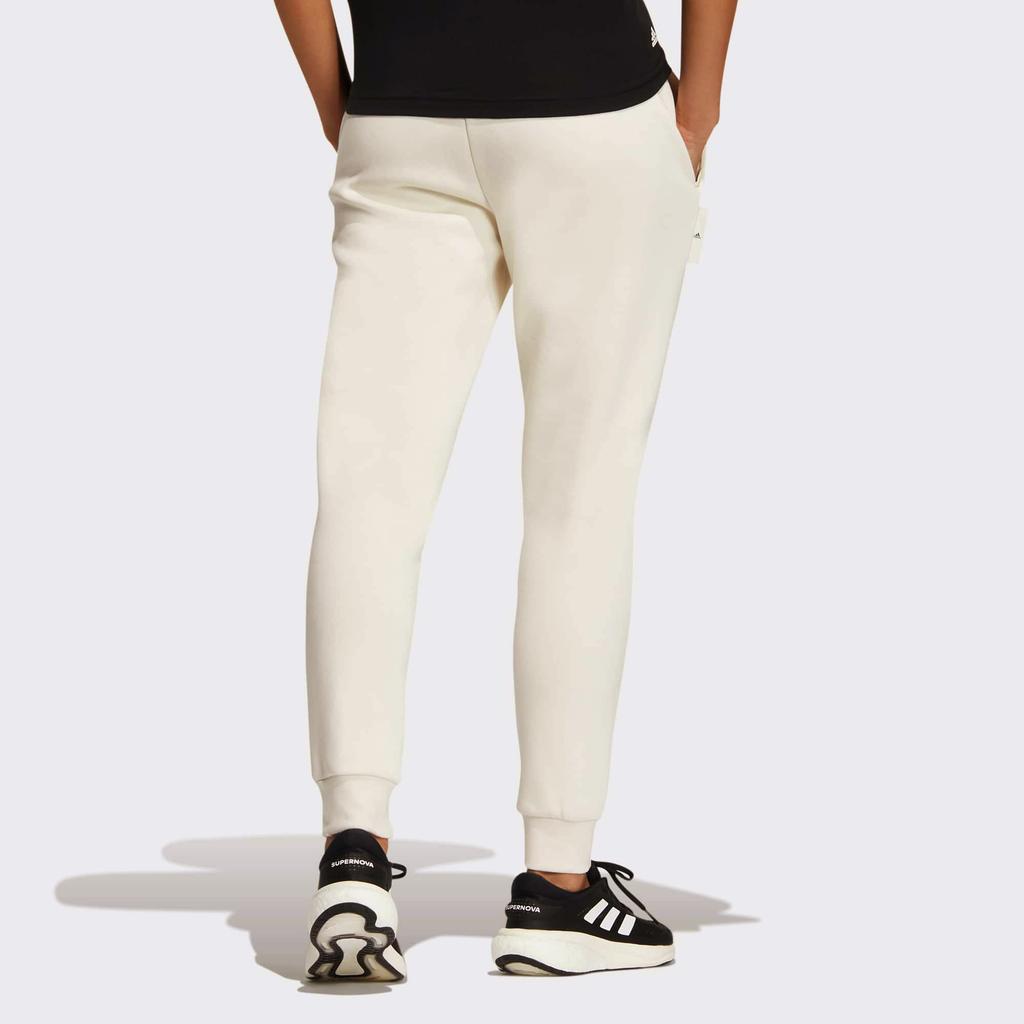 adidas FW22 Logo Print Elastic Waist Fleece Cuffed Sports Pants Women Bottoms White IB2719