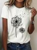 Lässiges Kurzarm-Oberteil für Frühling & Sommer Damenbekleidung Löwenzahn-Print Rundhals-T-Shirt