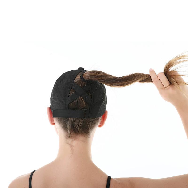 Casquette de baseball d'été solide pour femmes, chapeau de sport, de loisirs, à queue de cheval croisée, en maille, à séchage rapide, pare-soleil, chapeau haut-de-forme à moitié vide