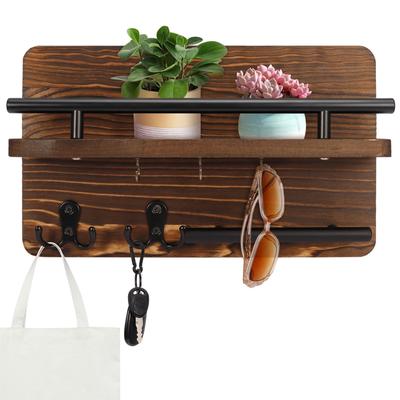 Holz-Wand-Schlüsselhalter mit 5 Haken Post-Organizer mit Ablage Heimdeko für Eingangsbereich Flur