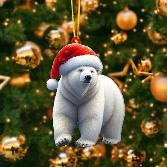 Christmas Ornament 2D Acrylic Dog/Bear/Bee/Rabbit/Rooster Hanging Decoration Cartoon Animals Xmas Tree Pendant for Home Party Decor