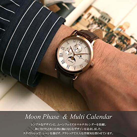 Salvatore Marra Moon Phase 5 ATM Water Leather Limited Men's Multi-Calendar Watch, Resistant, Strap, Edition, Silver/White, SM21106-SSWH