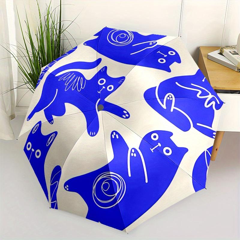 1pc Cat Pattern Automatic Open/close Folding Compact Umbrella, 8-Rib Sturdy Canopy, Lightweight Portable, Everyday Use, Gift,105