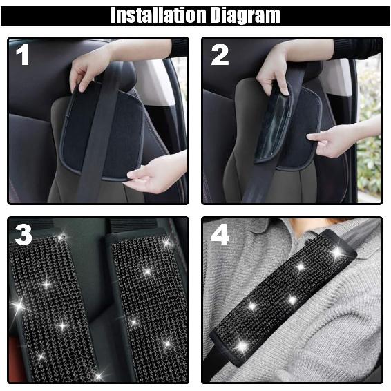 2PCS Bling Car Seat Belt Shoulder Pads, Bling Rhinestones Seat Belt Covers For Women, Car Seatbelt Strap Pad With Crystal Diamond, Car Interior