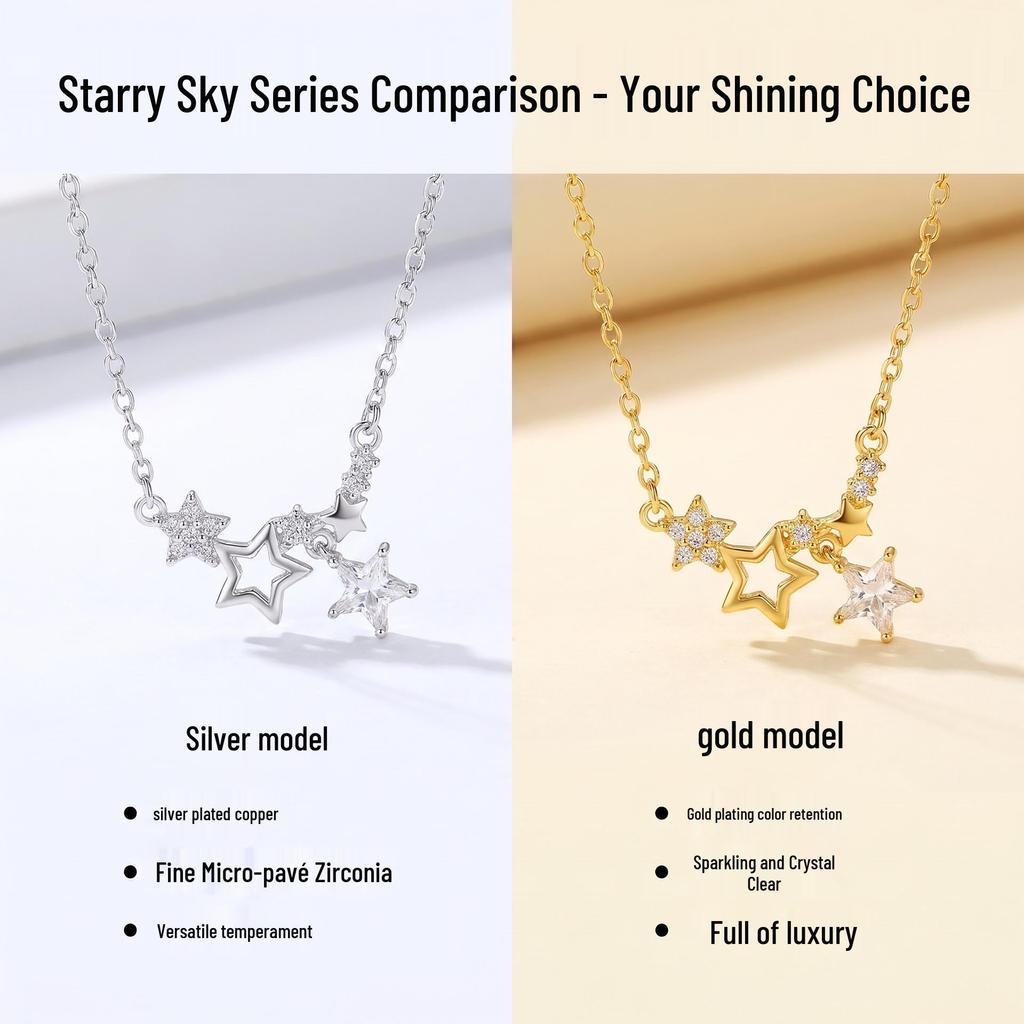 Star Tassel Rhinestone Necklace: Elegant Titanium Steel Clavicle Chain for Women