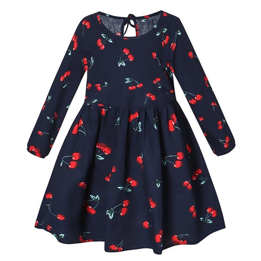 Kawaii Printed Kids Girls Long Sleeve Princess Dresses Floral Swing Party Prom Dresses