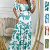  Spring New Women's Clothing, European and American Printed Dress, Slim-fitting Lace-up Sexy Hollow Pendulum Dress