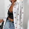 Fashion Butterfly Printed Long Sleeve S-5XL Loose Shirts Women Vintage Single Breasted Plus Size Blouse Women Elegant Lapel Office Blouse Tops 26247